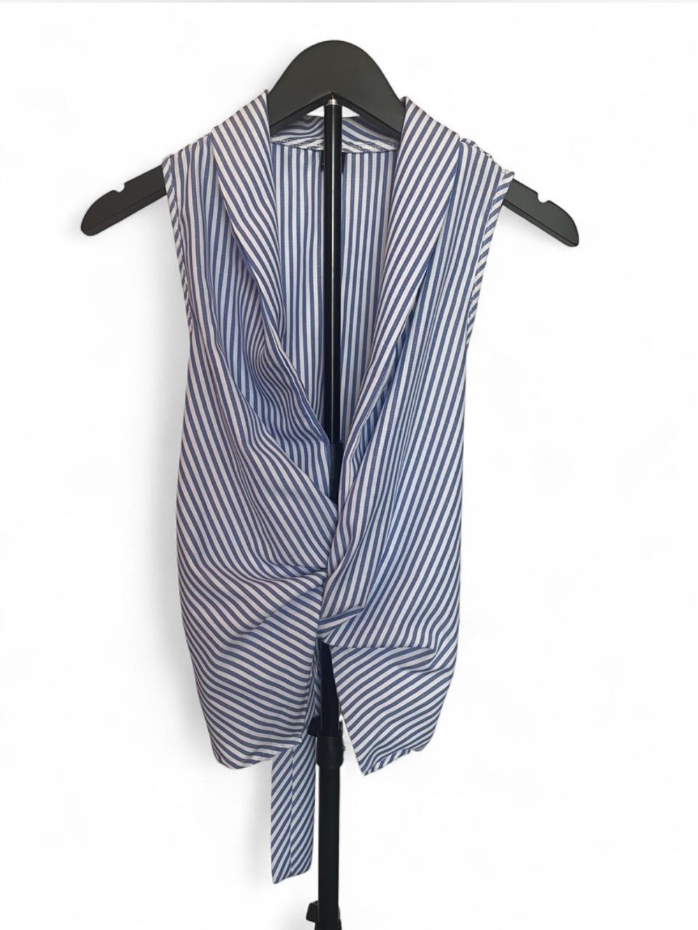 Striped Twist-Front Sleeveless Top - Blue & White